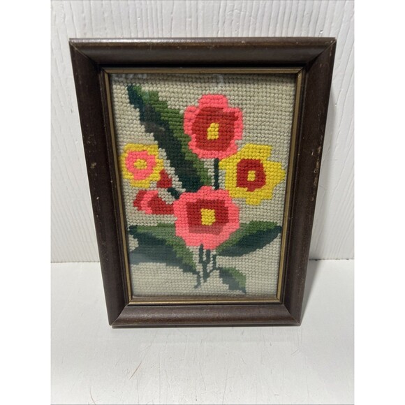 Unbranded Other - Completed Counted Cross Stitch ︱Pink/Red/Yellow Flowers︱Floral︱5x7